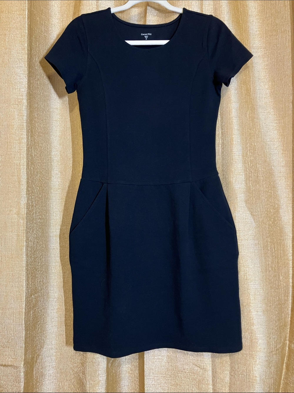 Garnet Hill Black Short-Sleeve Sheath Dress with Pockets